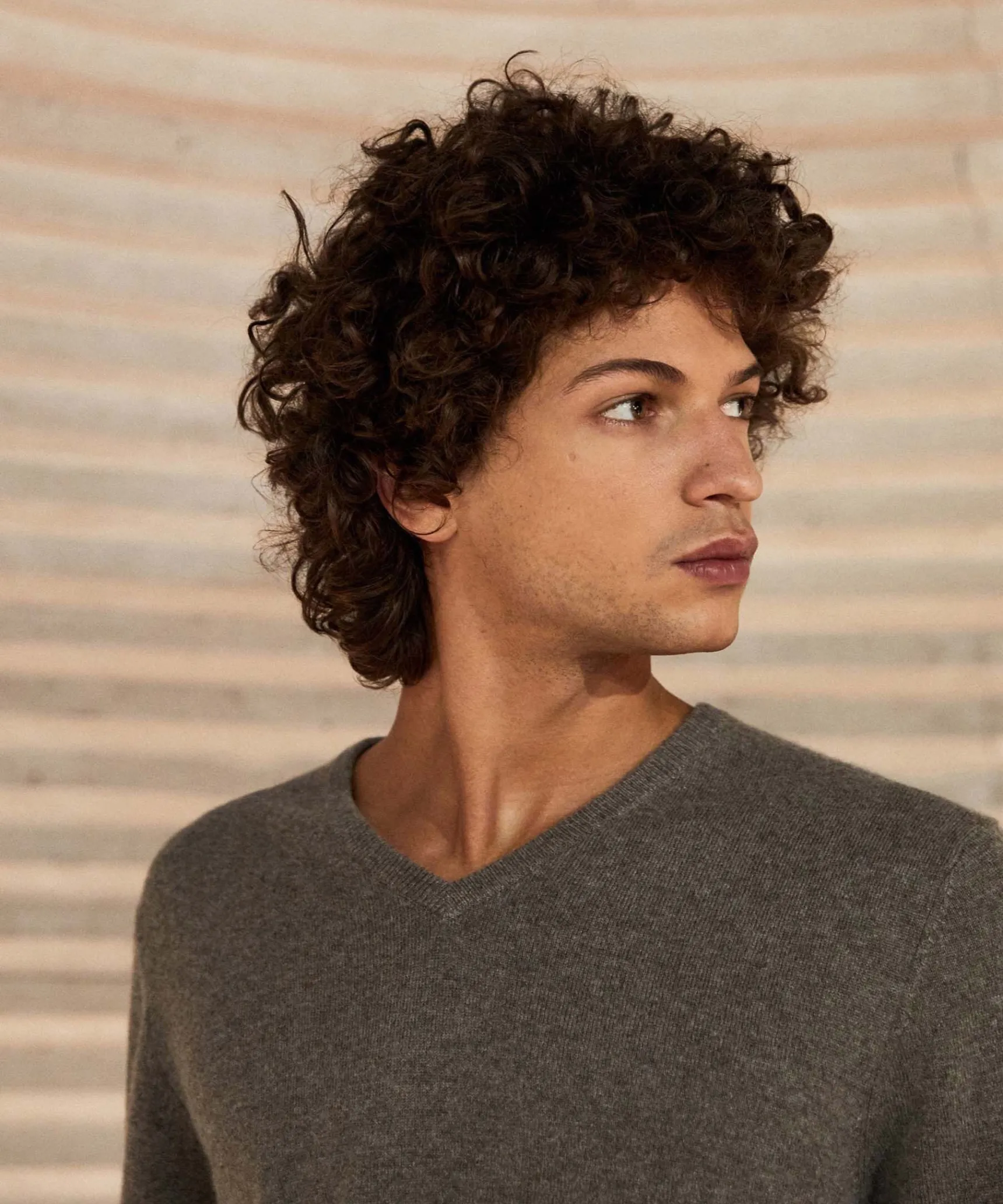 Rodier Pull homme col V en cachemire 2 fils taupe