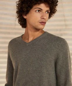Rodier Pull homme col V en cachemire 2 fils taupe