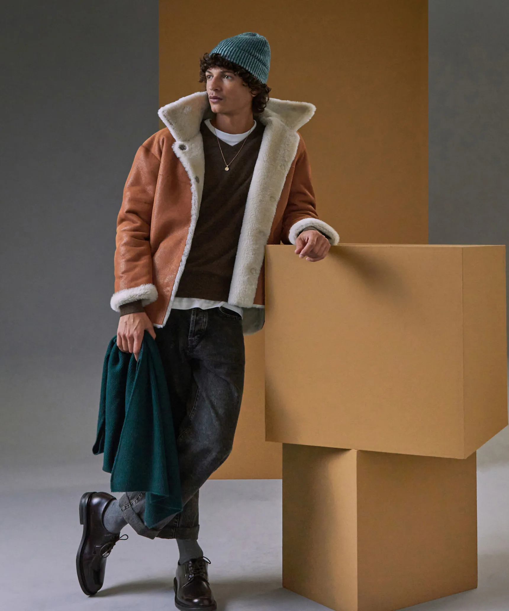 New Rodier Pull homme col V en cachemire 2 fils marron foncé