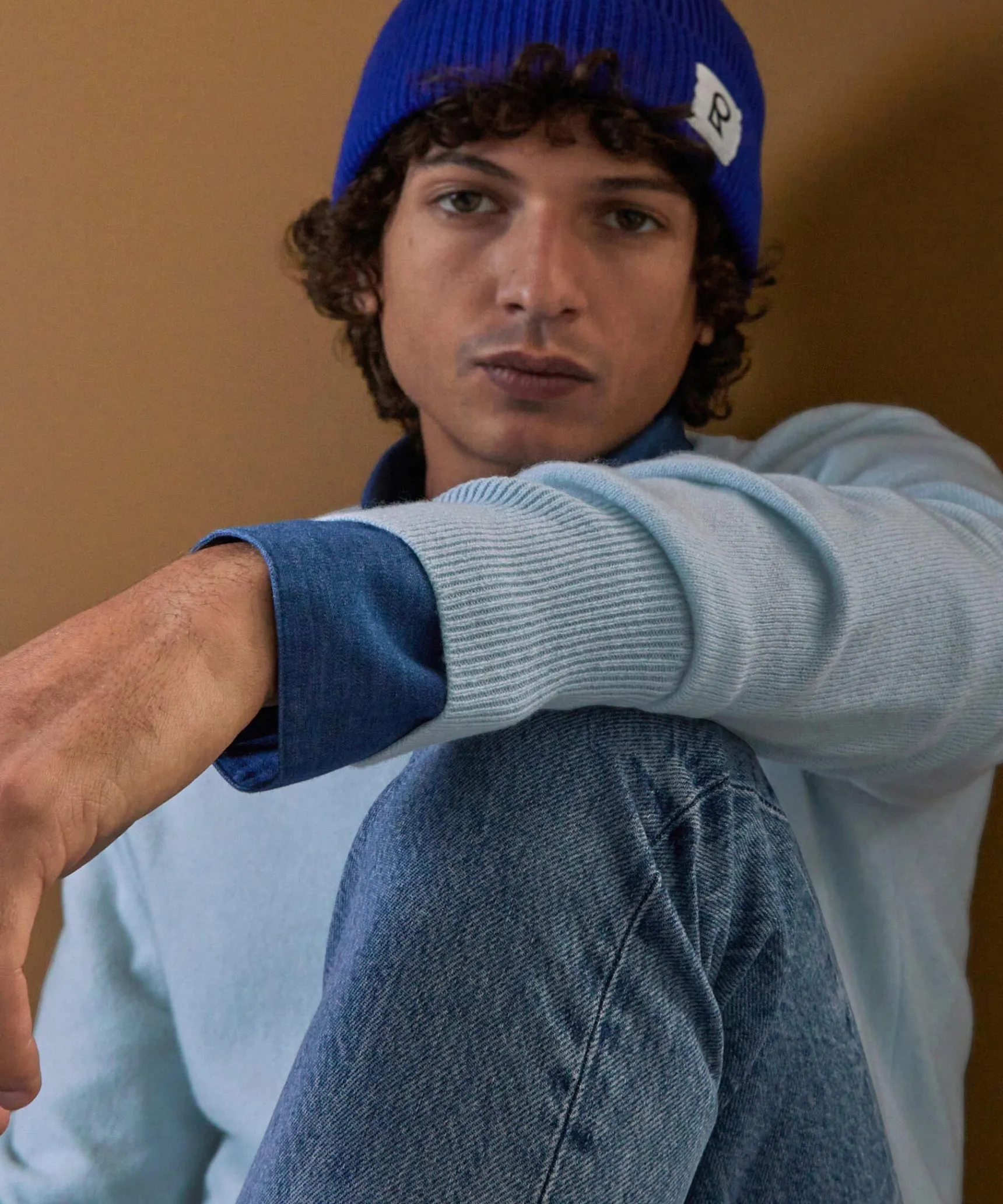 Sale Rodier Pull homme col V en cachemire 2 fils bleu ciel