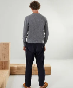 Hot Rodier Pull homme col V en cachemire 2 fils gris moyen