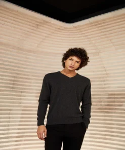 Online Rodier Pull homme col V en cachemire 2 fils anthracite