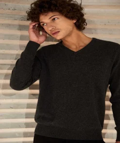 Online Rodier Pull homme col V en cachemire 2 fils anthracite