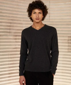 Online Rodier Pull homme col V en cachemire 2 fils anthracite