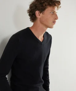 Best Rodier Pull homme col V en cachemire 2 fils noir intense