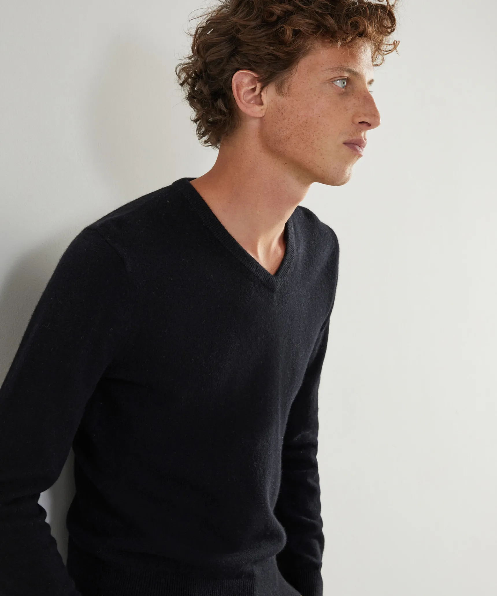Best Rodier Pull homme col V en cachemire 2 fils noir intense