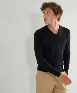 Best Rodier Pull homme col V en cachemire 2 fils noir intense