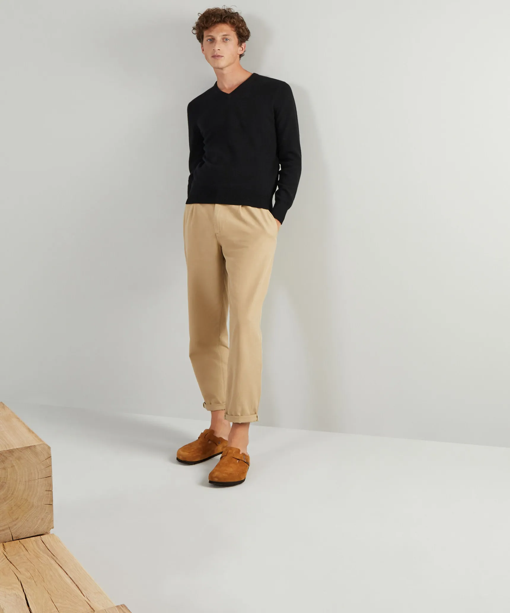 Best Rodier Pull homme col V en cachemire 2 fils noir intense