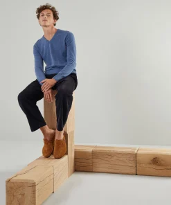 Outlet Rodier Pull homme col V en cachemire 2 fils bleu