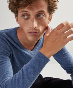 Outlet Rodier Pull homme col V en cachemire 2 fils bleu