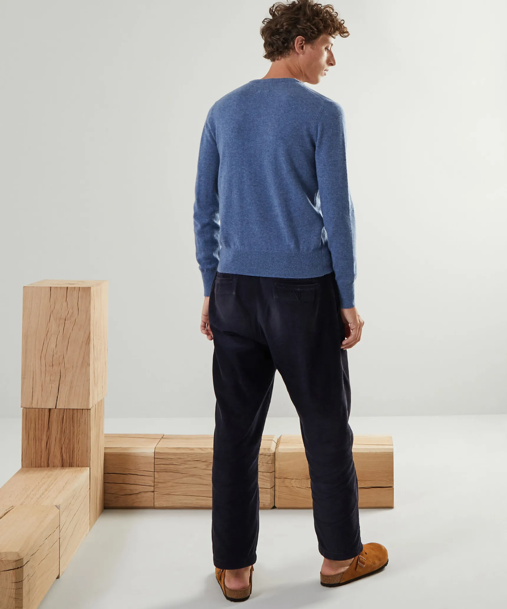 Outlet Rodier Pull homme col V en cachemire 2 fils bleu