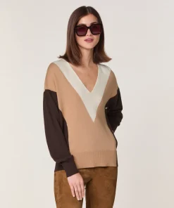 Hot Rodier Pull intarsia en laine mérinos marron café