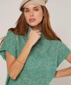 New Rodier Pull long col montant manches courtes chiné vert
