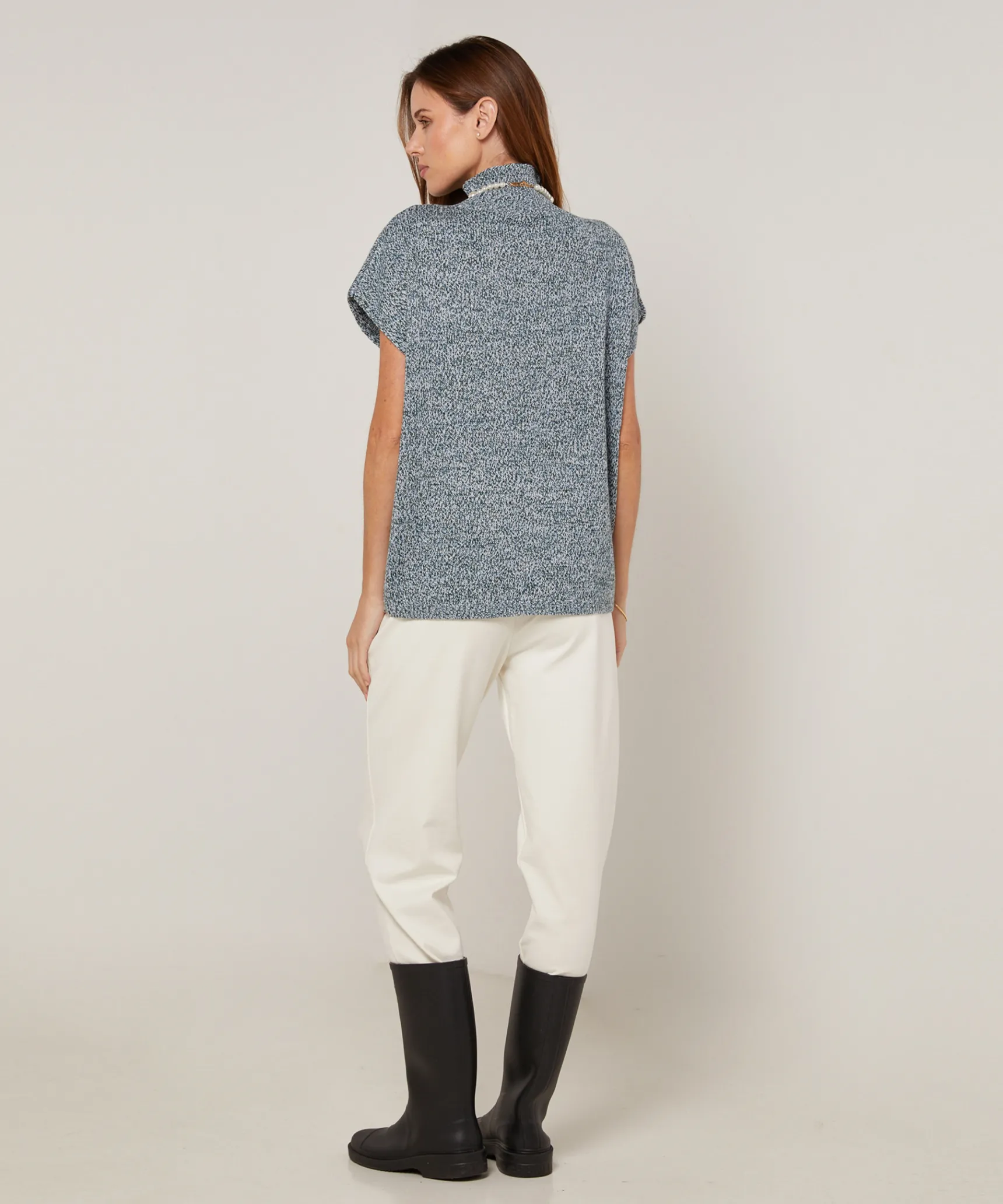 Sale Rodier Pull long col montant manches courtes chiné bleu