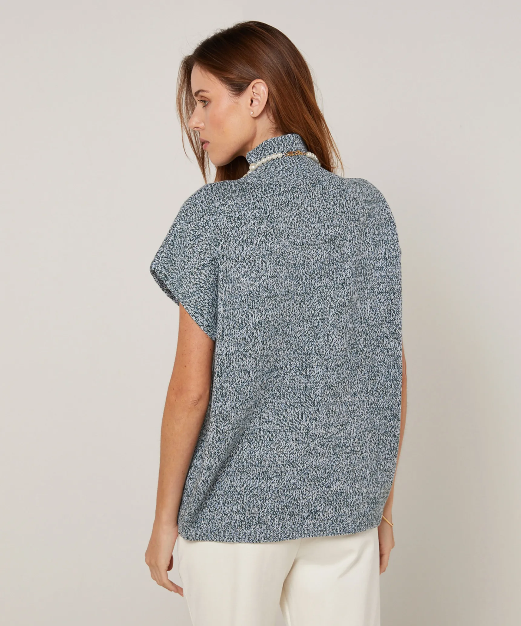 Sale Rodier Pull long col montant manches courtes chiné bleu