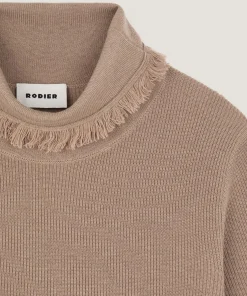 Rodier Pull manches courtes col roulé marron moka