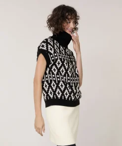 Online Rodier Pull manches courtes jacquard noir