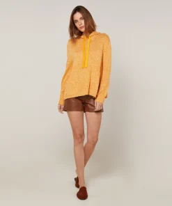 Rodier Pull oversize à capuche chiné jaune