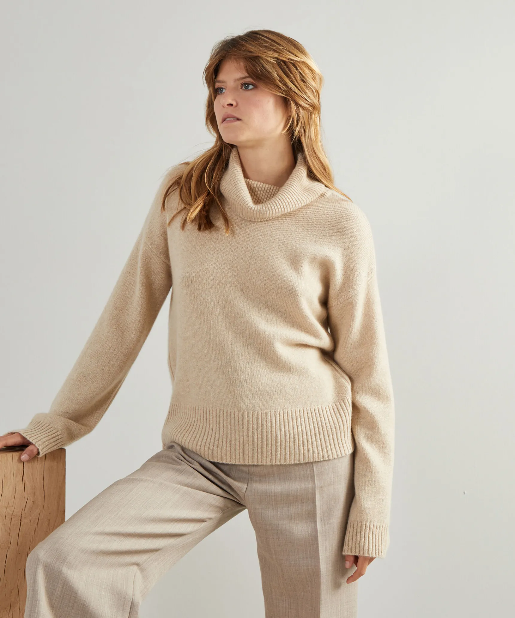 Best Rodier Pull oversize col roulé en cachemire 4 fils beige