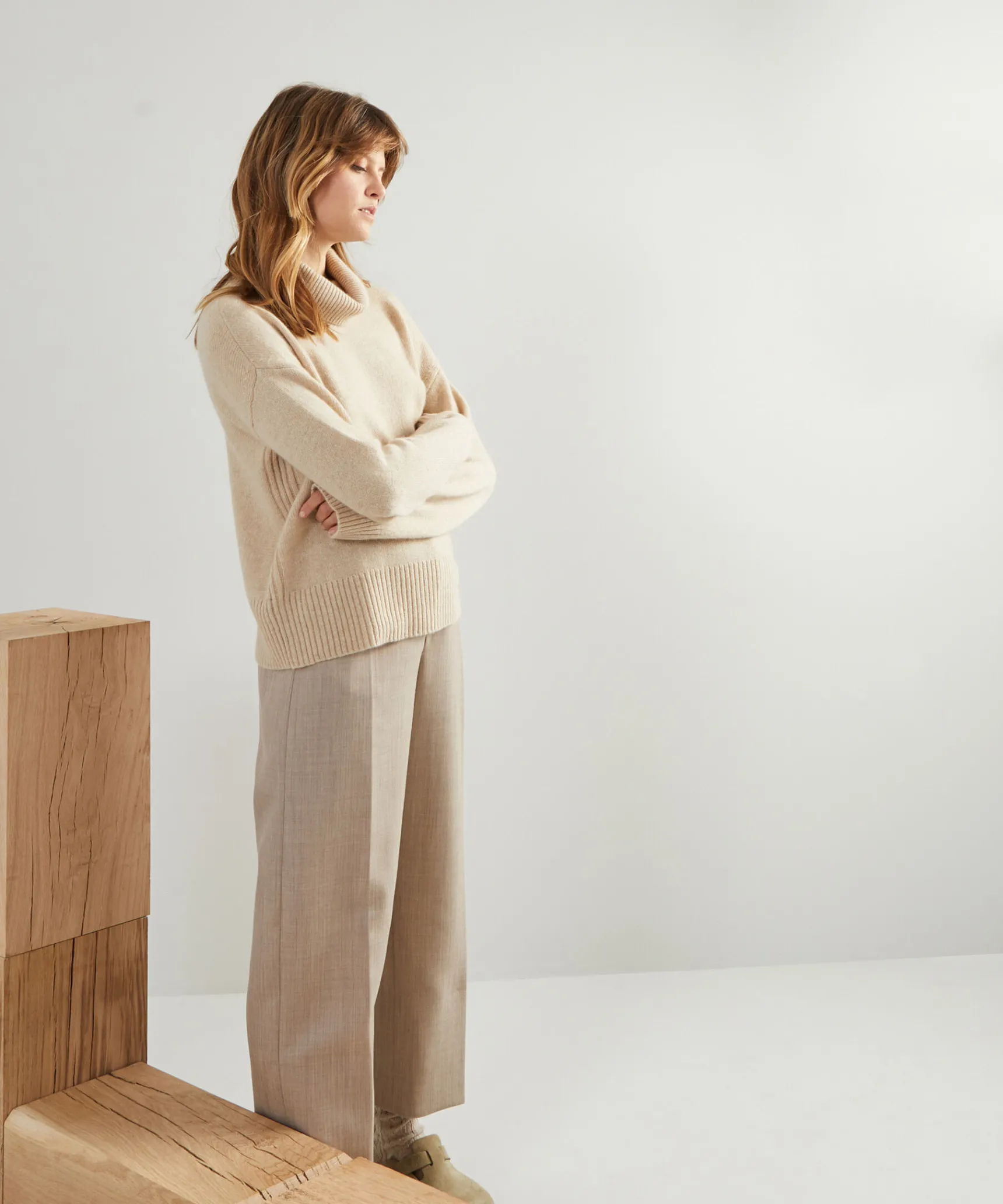 Best Rodier Pull oversize col roulé en cachemire 4 fils beige