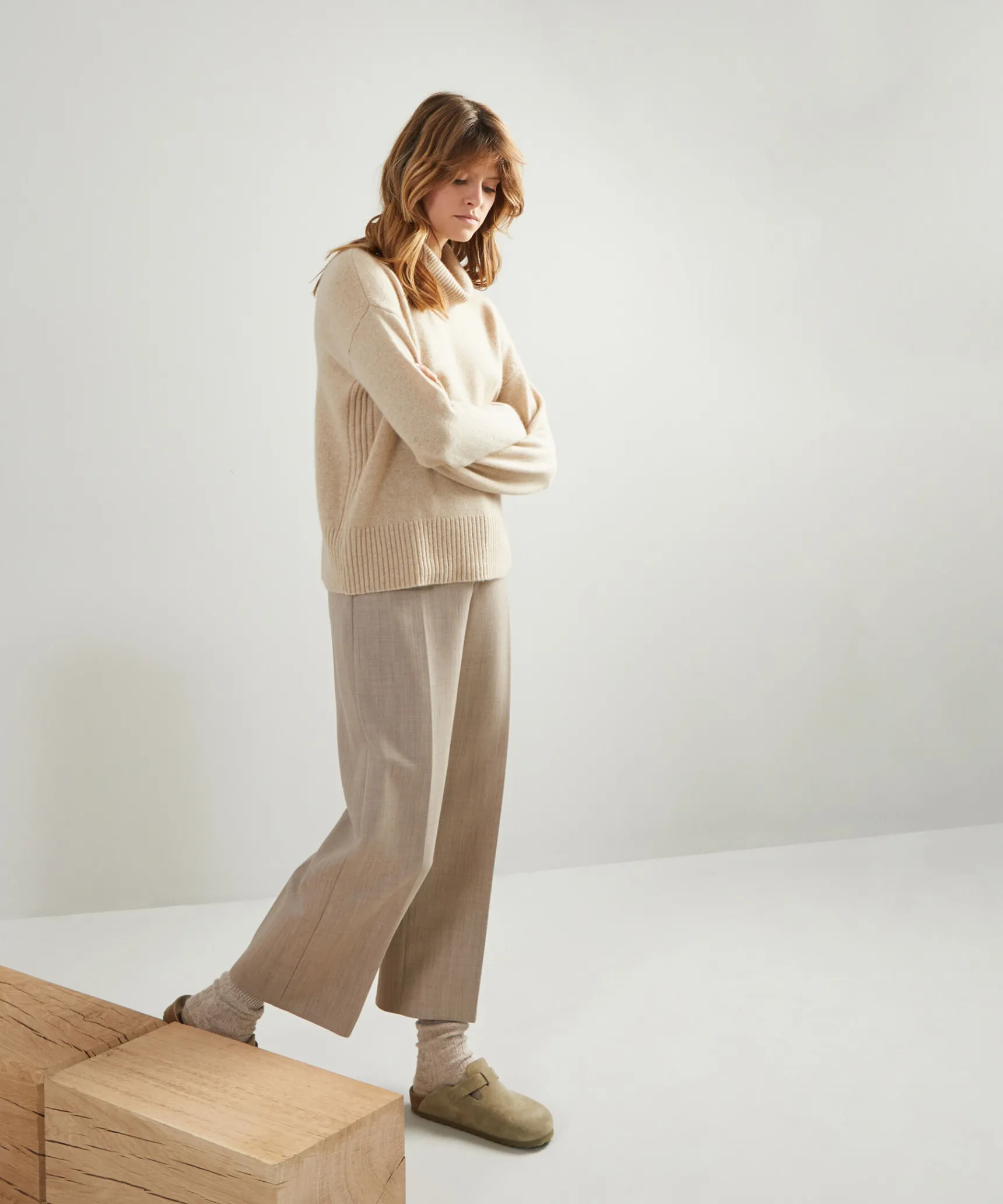 Best Rodier Pull oversize col roulé en cachemire 4 fils beige