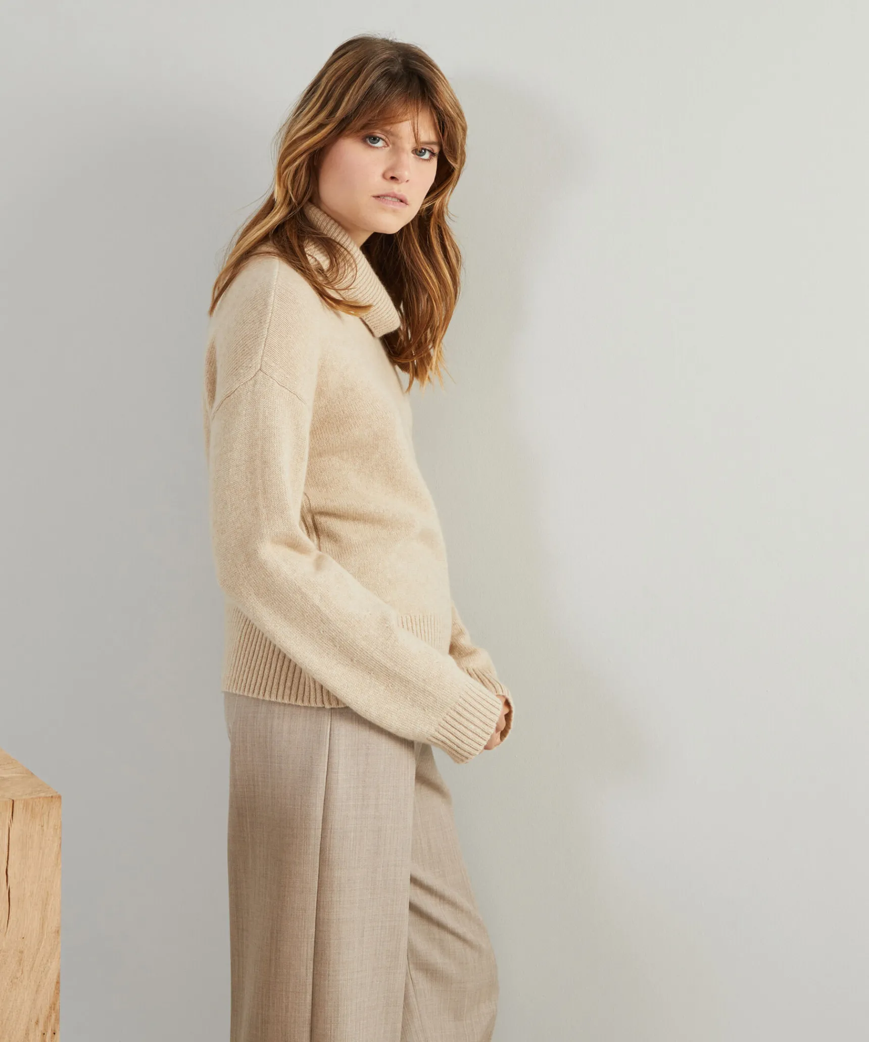 Best Rodier Pull oversize col roulé en cachemire 4 fils beige