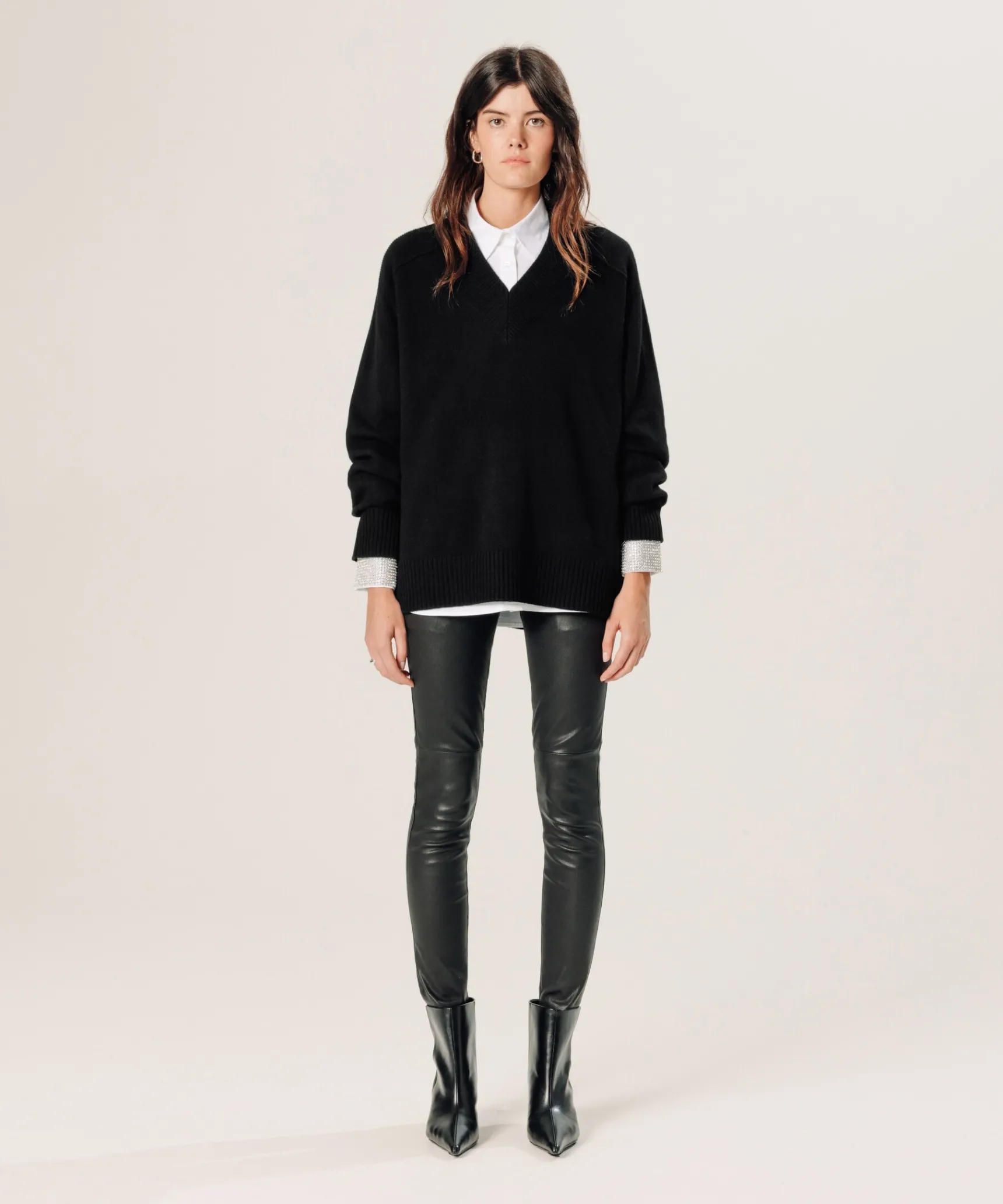 Hot Rodier Pull oversize col V en cachemire noir