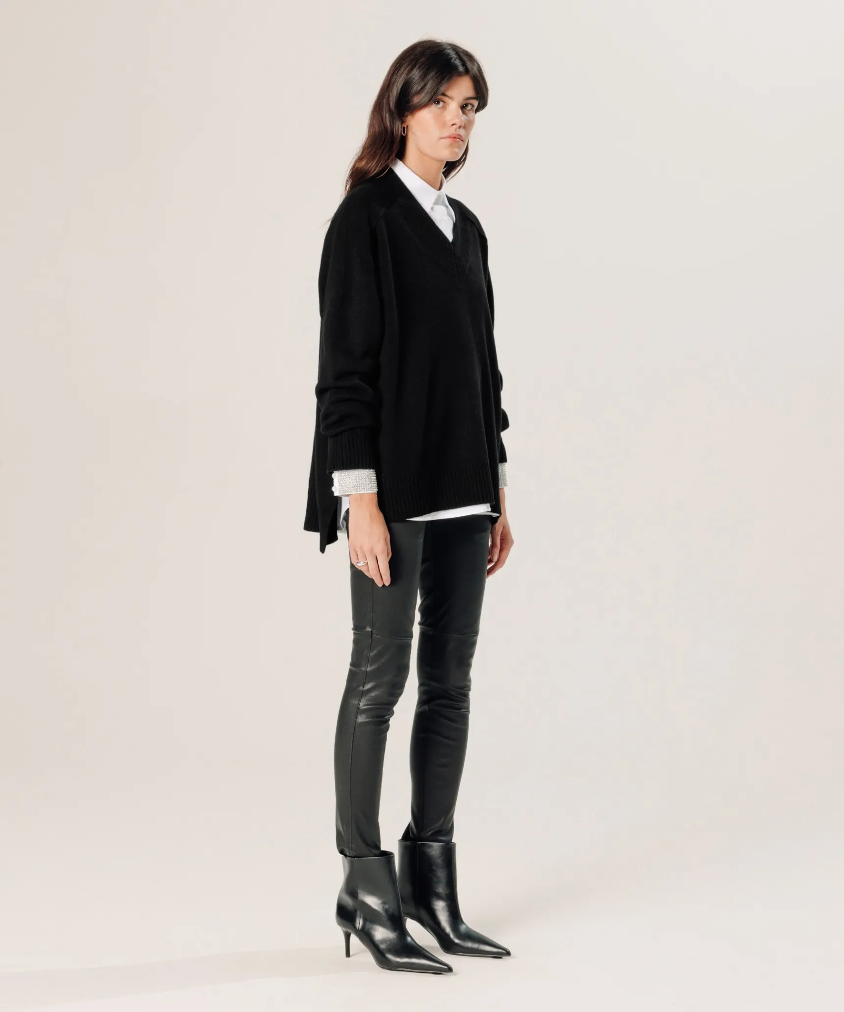 Hot Rodier Pull oversize col V en cachemire noir