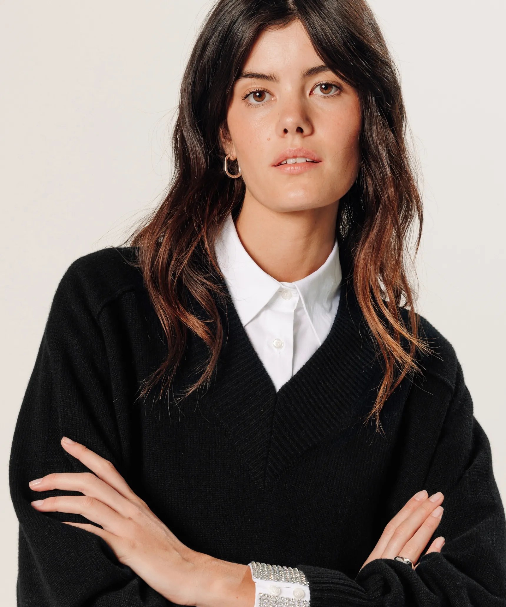 Hot Rodier Pull oversize col V en cachemire noir