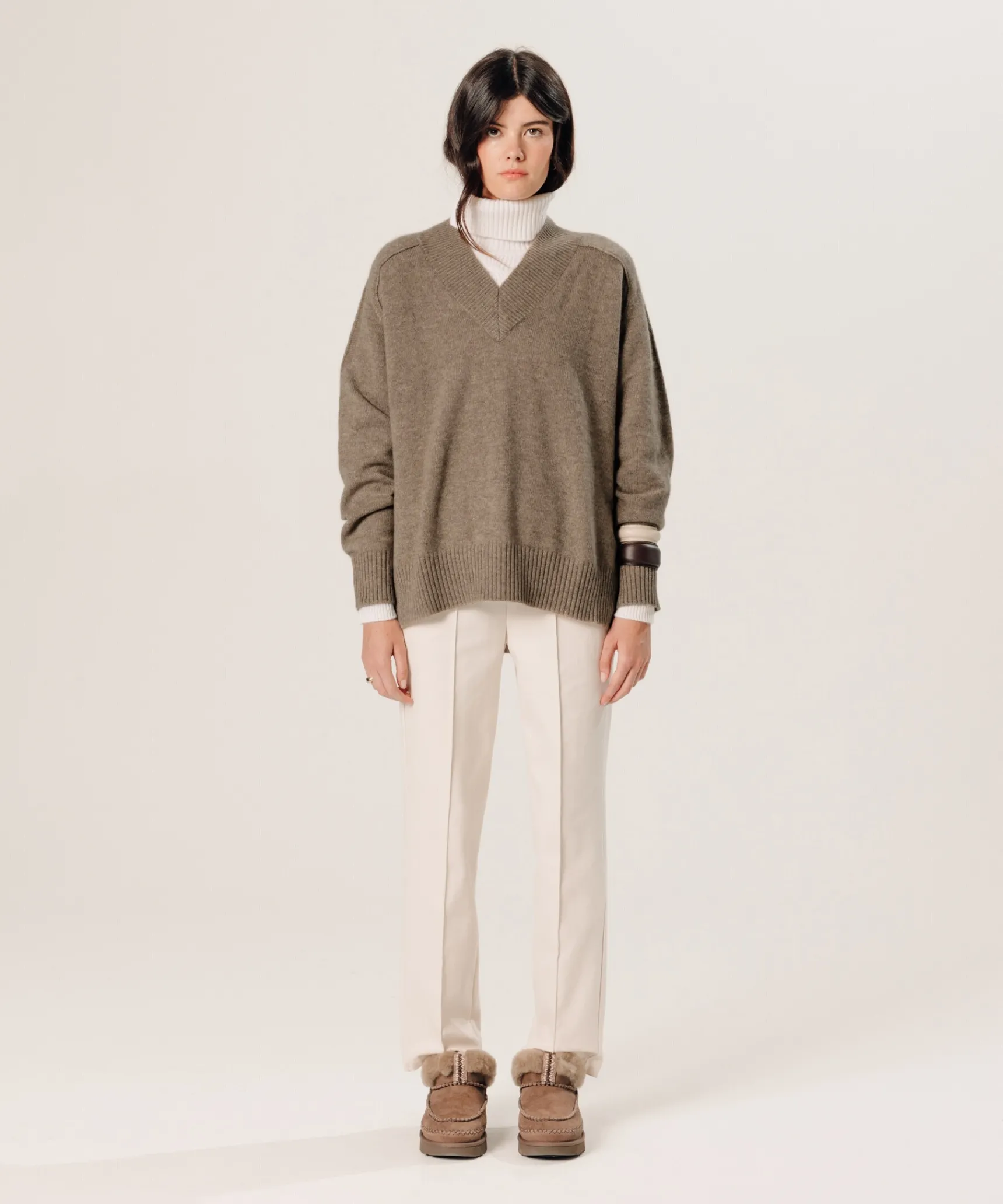 Hot Rodier Pull oversize col V en cachemire beige