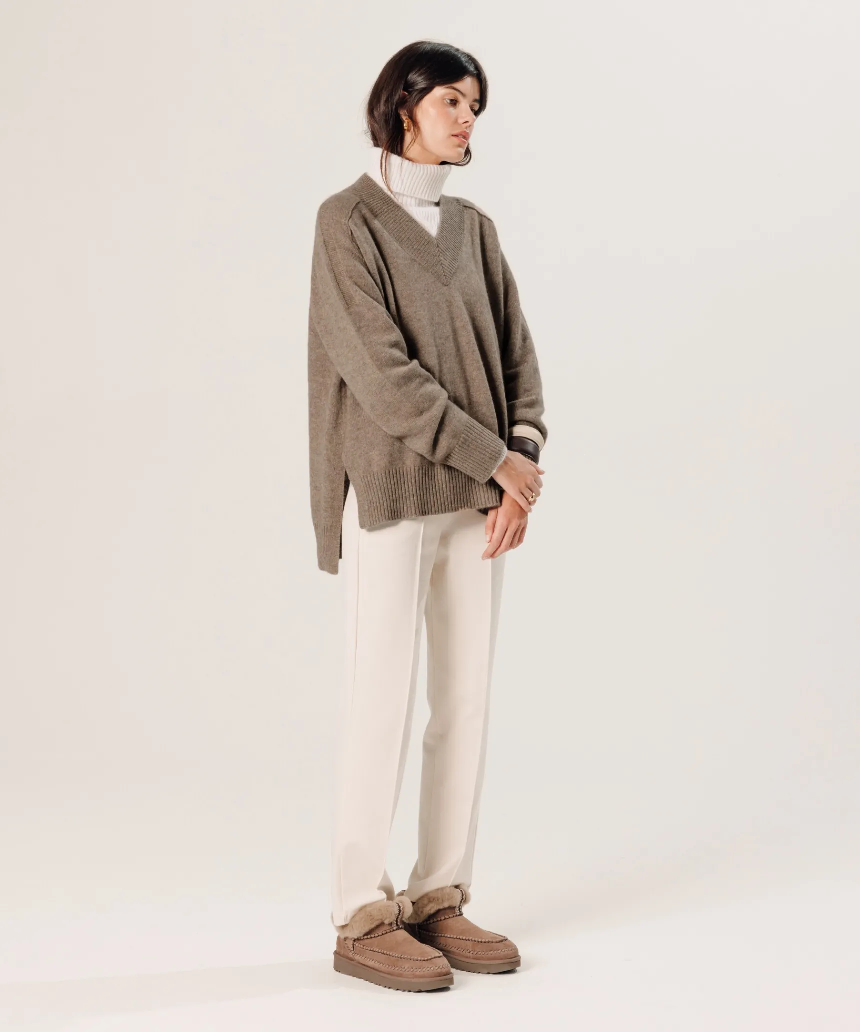 Hot Rodier Pull oversize col V en cachemire beige