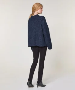 Rodier Pull oversize en grosse maille chiné bleu marine