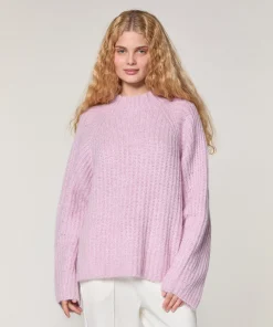 Rodier Pull oversize en grosse maille chiné rose pâle