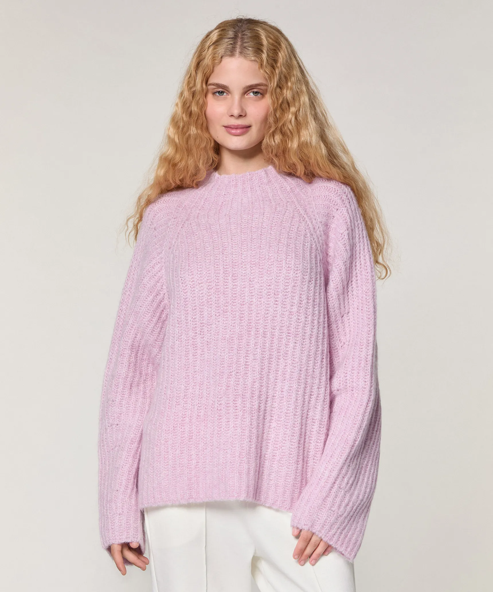 Rodier Pull oversize en grosse maille chiné rose pâle