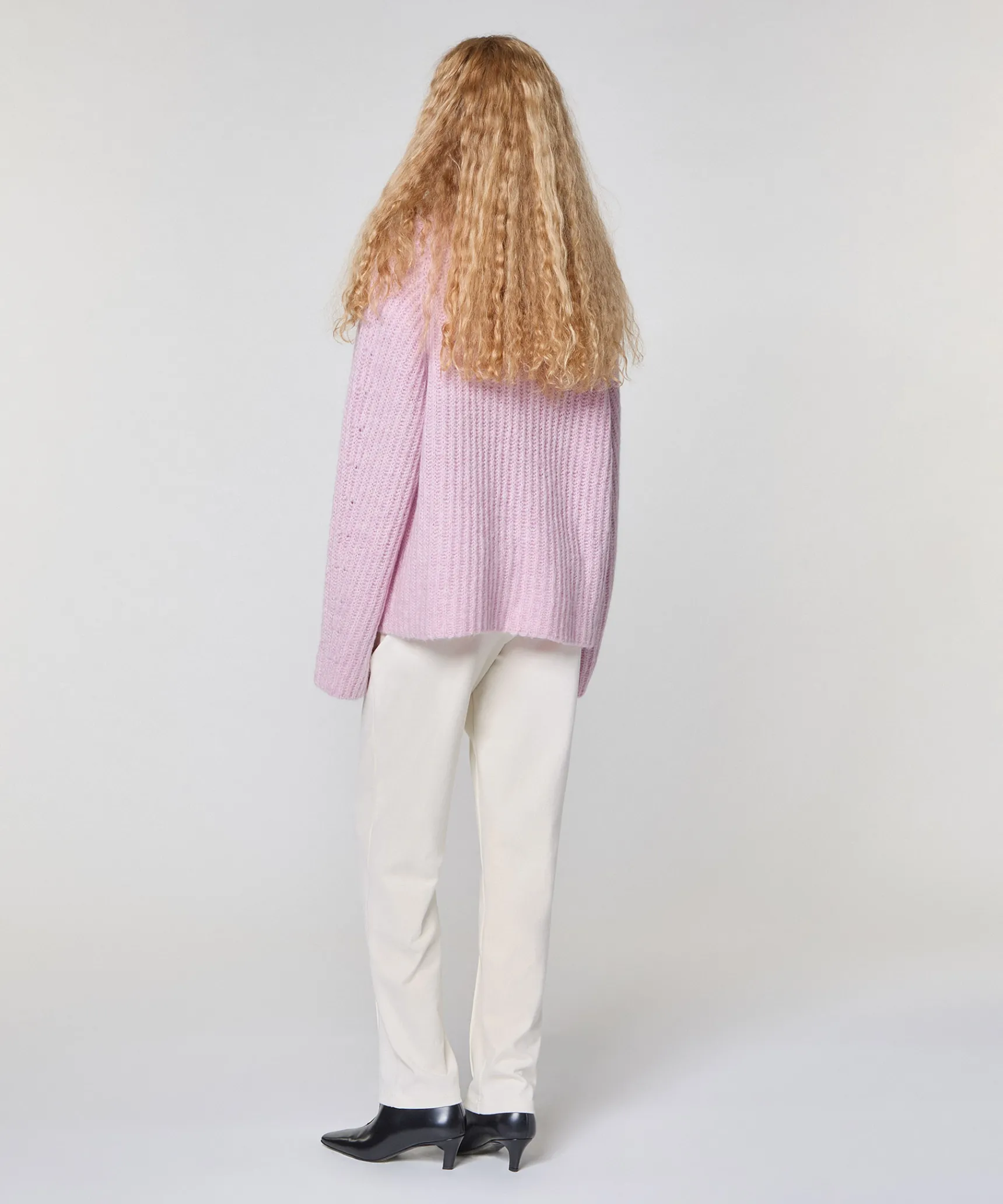 Rodier Pull oversize en grosse maille chiné rose pâle