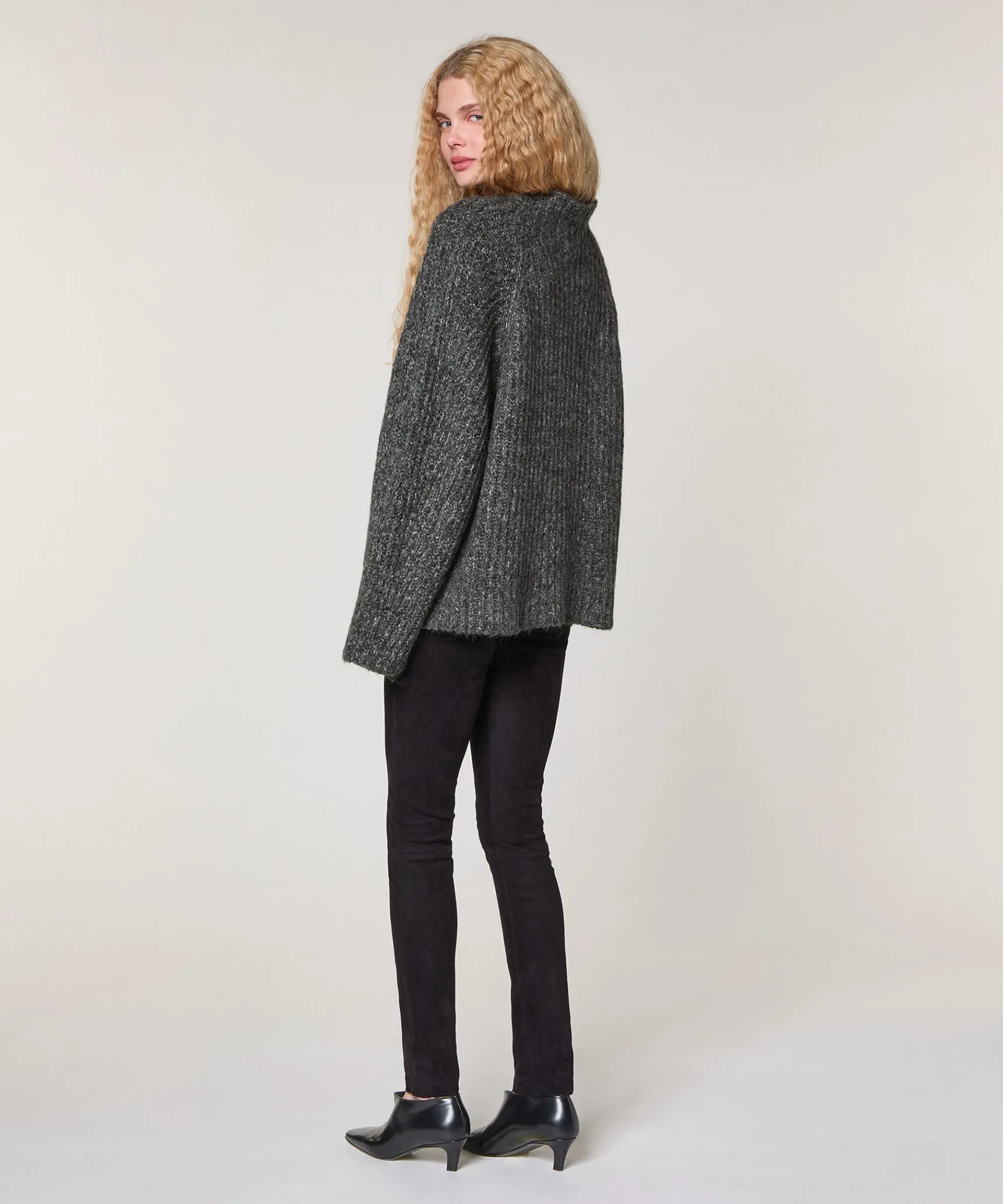 Hot Rodier Pull oversize en grosse maille chiné gris chiné