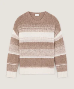 Rodier Pull oversize rayé en alpaga marron taupe