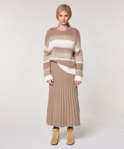 Rodier Pull oversize rayé en alpaga marron taupe