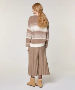 Rodier Pull oversize rayé en alpaga marron taupe