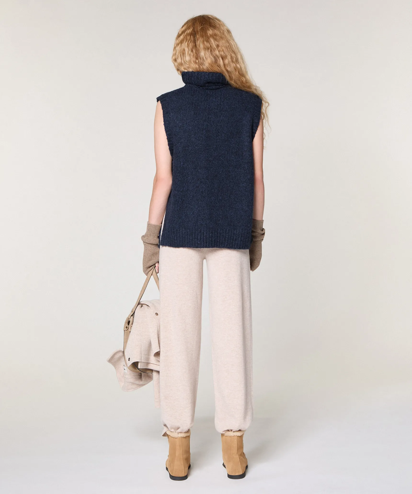 New Rodier Pull sans manches en grosse maille bleu marine