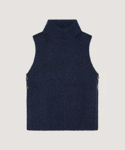 New Rodier Pull sans manches en grosse maille bleu marine