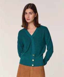 New Rodier Pull trompe l'œil en laine mérinos bleu pétrole