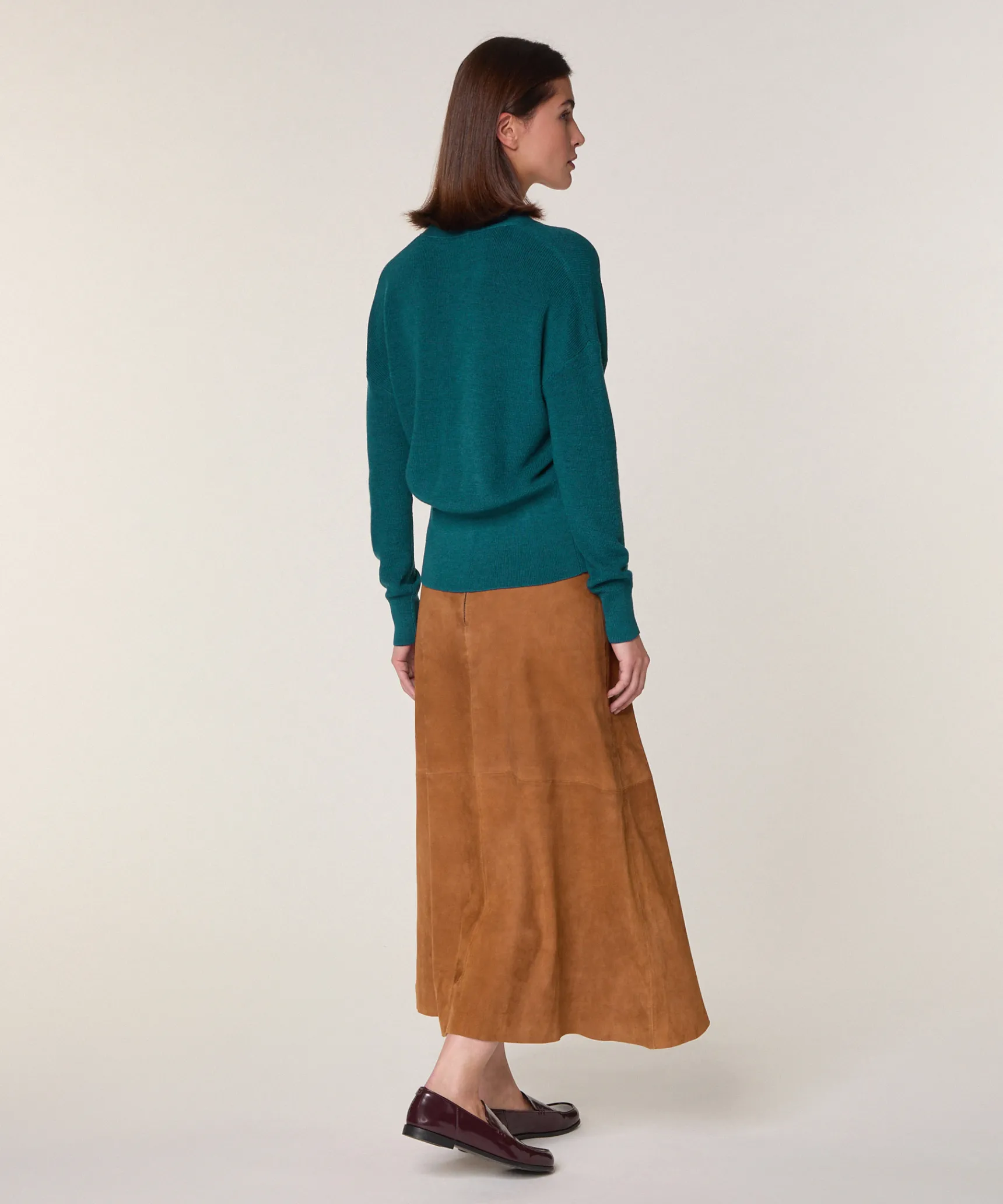 New Rodier Pull trompe l'œil en laine mérinos bleu pétrole