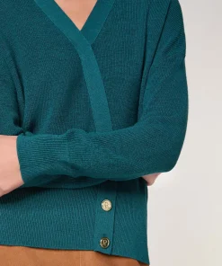 New Rodier Pull trompe l'œil en laine mérinos bleu pétrole