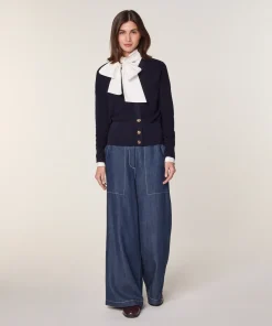 New Rodier Pull trompe l'œil en laine mérinos bleu marine