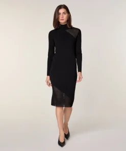 Online Rodier Robe droite bi-matière en laine noir