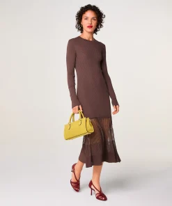Discount Rodier Robe longue bi-matière marron écorce