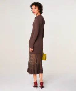 Discount Rodier Robe longue bi-matière marron écorce