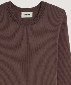 Discount Rodier Robe longue bi-matière marron écorce