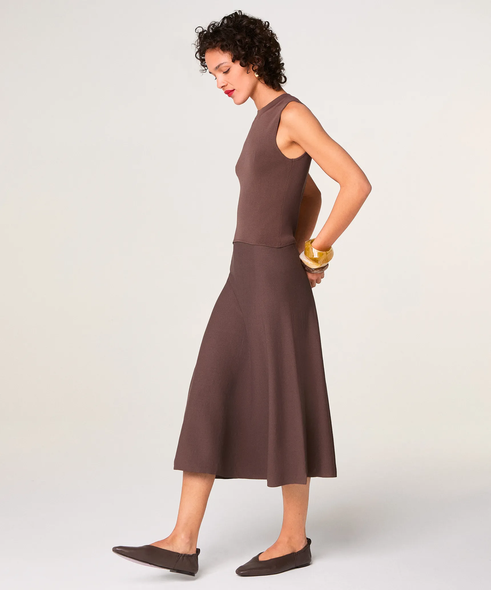 Rodier Robe longue évasée marron écorce